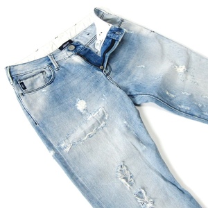 ARMANI JEANSアルマーニジーンズ▼ストレッチテーパードデニム▼リペア加工▼29インチ▼ウエスト約78cm