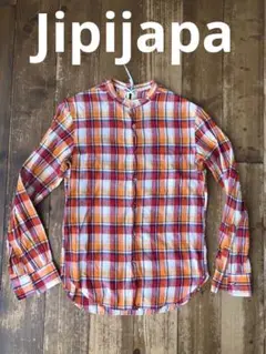 Jipijapa ヒピハパ バンドカラーシャツ チェック柄 1 オレンジ 日本製