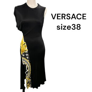 美品　ヴェルサーチ　VERSACE 美シルエット タイト　ロング　ジャージー　ワンピース　黒　38、M、9号　S5M007