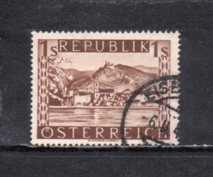 208047 オーストリア 1945年 普通 オーストリアの風景 1s 赤茶 平台印刷 使用済
