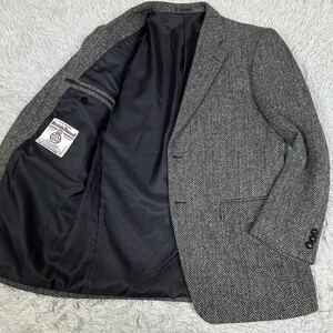 美品 XL相当 【ハリスツイード ヘリンボーン】HARRIS TWEED テーラードジャケット シングル くるみボタン 2B ヴィンテージ アメカジ スーツ