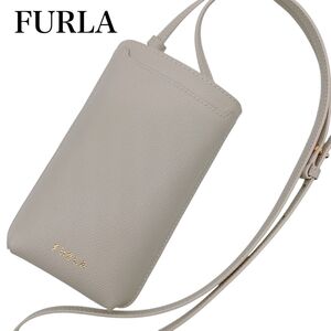 【未使用】FRULA　フルラ　スマホショルダー　グレージュ　現行　カード入れ　定期入れ　クロスボディバッグ　サコッシュ ミニポーチ