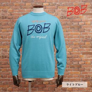 2023秋冬/BOB/Mサイズ/丸首ニット 保温◎ ホットレイ 刺繍 ロゴ ジャガード セーター 機能性 新品/水色/ライトブルー/jb324/