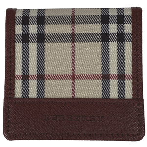 バーバリー BURBERRY ロゴ コインケース チェック柄 小銭入れ コインケース キャンバス レザー ベージュ ボルドー レディース 【中古】