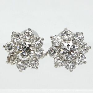 豪華!!◆Pt900天然ダイヤモンド ピアス◆J 約4.3g 0.59ct 0.59ct 0.29ct 0.29ct earring diamond FA1/FA