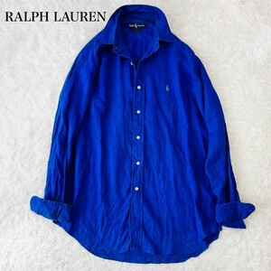 RALPH LAUREN ラルフローレン シャツ 羽織り ボタンダウン ポニー刺繍 ビッグシルエット オーバー 麻 リネン100 LINEN LL 3L 2XL 青 ブルー