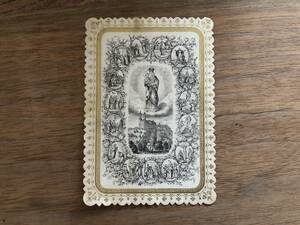 フランスアンティーク　ホーリーカード　カード　金彩　キリスト　薔薇　バラの花　コラージュ　紙もの