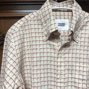 TAKEO KIKUCHI タケオキクチ 長袖シャツ 赤白チェック柄 綿100% サイズ2 日本製