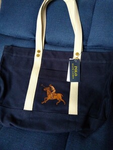 新品未使用◆ ラルフローレン　キャンバス　レザー　トートバッグ　 ネイビー　メンズ　レディース　A4可　POLO RALPH LAUREN　かばん