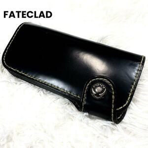 【美品】 FATECLAD フェイトクラッド コードバン 長財布 ハンドクラフト レザーウォレット ブラック シルバーボタン 二つ折り