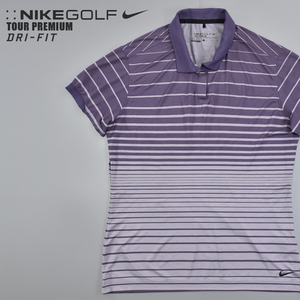 送料300円│NIKE GOLF ナイキ ゴルフ ★ ツアープレミアム DRI-FIT ドライフィット ボーダー 半袖 スキッパー ポロシャツ 紫 レディース L