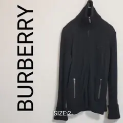 BURBERRY ジップアップ ニット　SIZE:2　ブラック　ウール96%