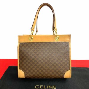 極 美品 CELINE セリーヌ ヴィンテージ マカダム ブラゾン トリオンフ 柄 レザー 本革 ハンドバッグ ミニ トートバッグ ブラウン 茶 51851