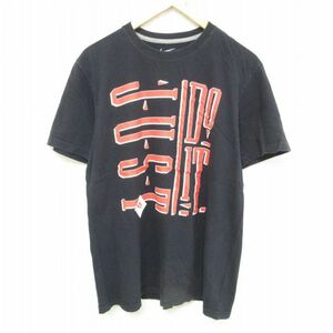 L/古着 ナイキ NIKE 半袖 ブランド Tシャツ メンズ JUSTDOIT コットン クルーネック 黒 ブラック 23jun09 中古