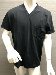 本物 新品 HYDROGEN Vネック無地胸ポケット付半袖Tシャツ 220012 黒 L