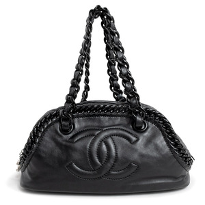 （中古）シャネル CHANEL ラグジュアリーライン プラスチックチェーン ショルダー トートバッグ カーフスキン レザー ブラック 黒 A37656