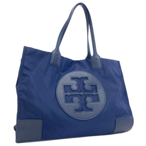 1円 ■ 美品 トリーバーチ トートバッグ ネイビー系 ナイロン×レザー エラ お買い物 TORY BURCH ■E.Bss.zE-13