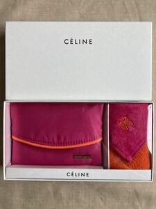 ■CELINE/セリーヌ■ポーチ/ポケットティッシュケース タオルハンカチセット■ピンク オレンジ■マカダム■ミニタオル■