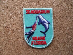 70s マイアミ シークアリウムSEAQUARIUM MIAMI FLORIDAワッペン/フロリダ水族館PATCHシャチ鯱アメリカVintageスーベニアPATCH土産USA D②-S