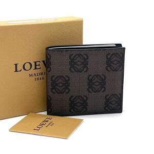 1円 未使用品 LOEWE ロエベ リピート アナグラム 2つ折り財布 コンパクトウォレット ブラウン ブラック