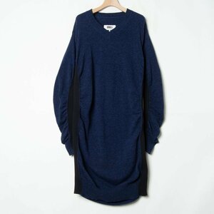 【1円スタート】MM6 Maison Margiela メゾンマルジェラ Vネック長袖ニットワンピース 膝丈 ウール65％ フェミニン 秋冬 ネイビー 紺 XS