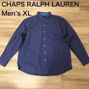 【送料無料】90s CHAPS RALPH LAUREN 長袖シャツ ネイビーチェック柄　メンズXLサイズ　チャップスラルフローレン