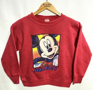 ■ 子供用 Disney ディズニー Mickey ミッキーマウス スケッチ風 イラストプリント スウェット トレーナー 古着 LARGE レッド アメカジ ■