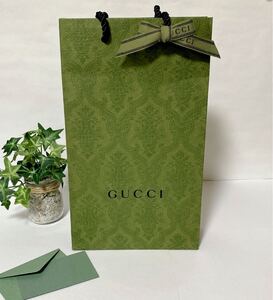 グッチ「GUCCI」ショッパー 2020限定 長財布箱サイズ (4538) 正規品 付属品 ショップ袋 ブランド紙袋 グリーン マチ薄め 折らずに配送 