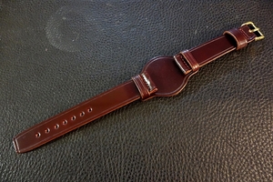 ◆台座付VINTAGE BELT◆高品質国産アニリン染めコードバン BURGUNDY Custom Order(台座サイズ/バックルカラー) 16mm 受注生産 腕時計ベルト