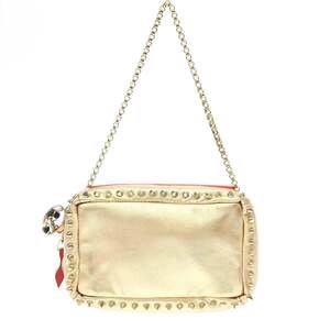 Christian Louboutin クリスチャンルブタン Piloutin Clutch スパイクスタッズチェーンレザークラッチバッグ ゴールド ITTHEAFKS4YE