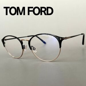 トムフォード メガネ TOM FORD ブラック ゴールド 新品 ブルーライトカット 眼鏡 黒 金 ハーフ 伊達メガネ PCメガネ スタイリッシュ メタル