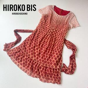 美品　HIROKO BIS　ヒロコ ビス　ドット柄ワンピース　11号大きいサイズ