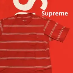 Supreme ボーダー　ポケット　tee 赤