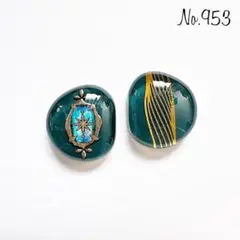 No.953 グリーン アシメ レジンピアス レジンイヤリング