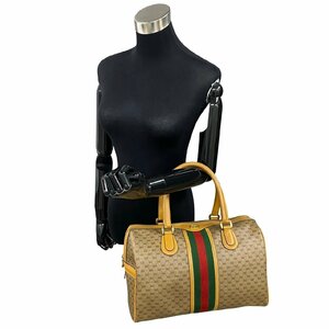 極 美品 GUCCI グッチ オールドグッチ ヴィンテージ シェリーライン マイクロ GG レザー ハンドバッグ ミニ ボストンバッグ ブラウン 29802