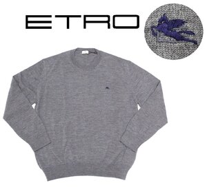 15万新品◆XL◆エトロ◆イタリア製 ウール100％ PEGASO刺繍入りニット グレー灰【ETRO】1円