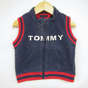 トミーヒルフィガー ジップアップベスト スウェット スエット ロゴ ベビー 男の子用 90サイズ ネイビー×レッド TOMMY HILFIGER