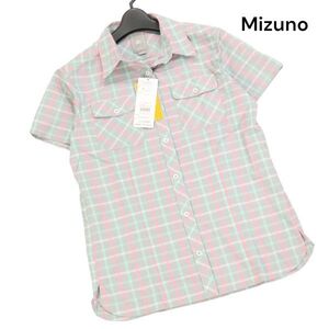 新品 未使用★ Mizuno OUTDOOR ミズノ マジックドライ 半袖 チェック トレイル シャツ Sz.M　レディース グレー アウトドア　K4T00629_5#A