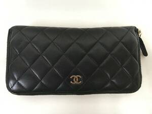 1円 CHANEL シャネル マトラッセ 長財布 ココマーク ブラック ラウンドファスナー ラムスキン 中古品