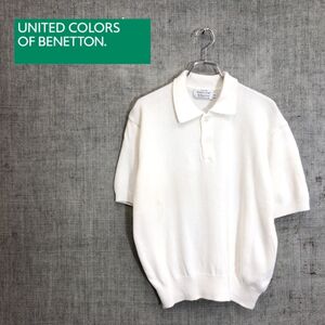 1O2277-O◆ UNITED COLORS OF BENETTON ベネトン ニットポロシャツ セーター 半袖 トップス◆size48 コットン ホワイト 白