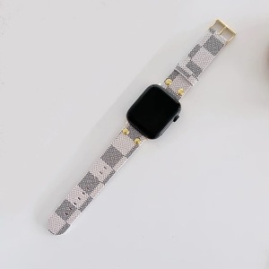 AppleWatch レザーバンド ダミエ柄 アズール ホワイト ヴィトン風 本革 皮 38 40 41mm series 6 5 4 SE アップルウォッチ ベルト 白