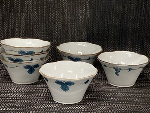 逸品レトロ 小鉢６個組　葡萄絵 12.4cm 未使用在庫品