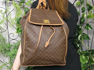 ●超美品●CELINE セリーヌ●マカダム●ガンチーニ金具●PVC カーフ レザー 本革●リュックサック●ブラウン ベージュ●G金具●B5●Js48321