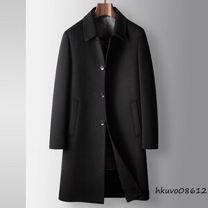 入手困難■チェスターコート メンズ グースダウンジャケット 厚手 ビジネスコート ウール*WOOL ロングコート ウールコート ブラック 4XL