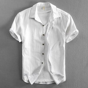 シャツ メンズ 半袖 カジュアルシャツ 白シャツ 無地 シンプル レギュラーカラー ビジカジ 羽織り ホワイト 3XL