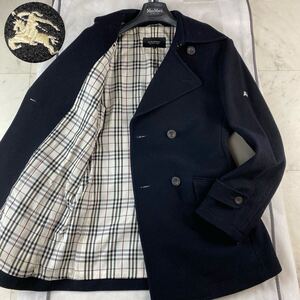 希少Lサイズ◎BURBERRY BLACK LABEL バーバリーブラックレーベル ピーコート ウール 黒 ノバチェック ベージュ メンズ 紳士服 ホース刺繍