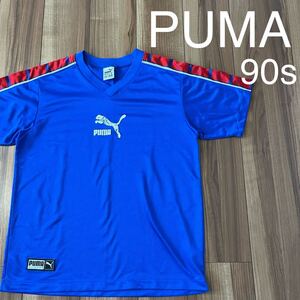 90s PUMA プーマ ゲームシャツ 半袖 センタープリントロゴ ヴィンテージ ヒットユニオン サイズL ブルー 玉mc2833