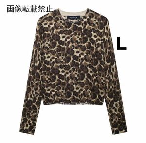 vintage ヴィンテージ レトロ レオパード 豹柄 ニット カットソー トップス Lサイズ レディース★ZARA 好きな方に★秋新作 新品未使用★