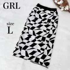 GRL グレイル♡総柄ニットタイトスカート(L)白黒　モノトーン　ブラック