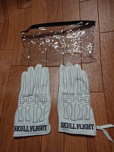 新品 SKULL FLIGHT オールレザー グローブ XSサイズ ホワイトレザー × ブラックステッチ スカルフライト WEST RIDE POWWOW ウエストライド